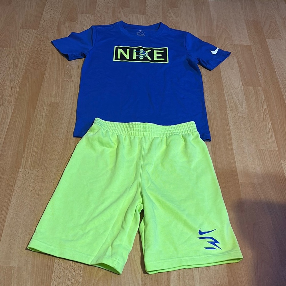 Nike Royal Blue Tee and Lime Green Shorts